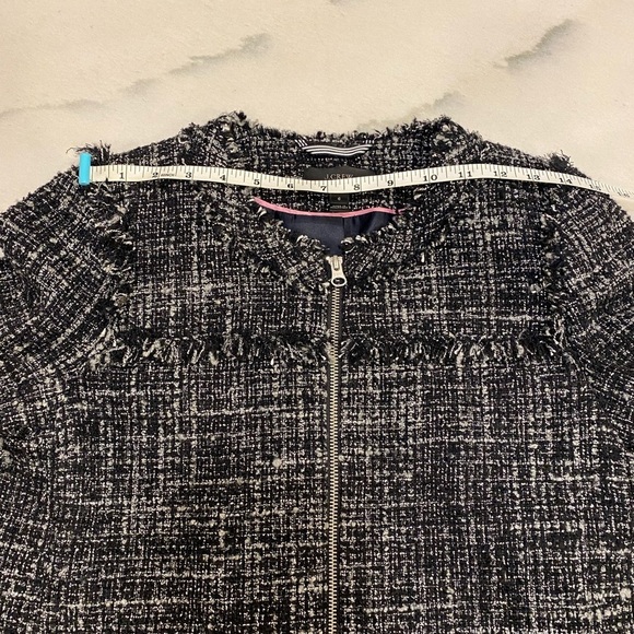 J.Crew Tweed Jacket Size 6 Black White Fringe Full Zip - Picture 10 of 15